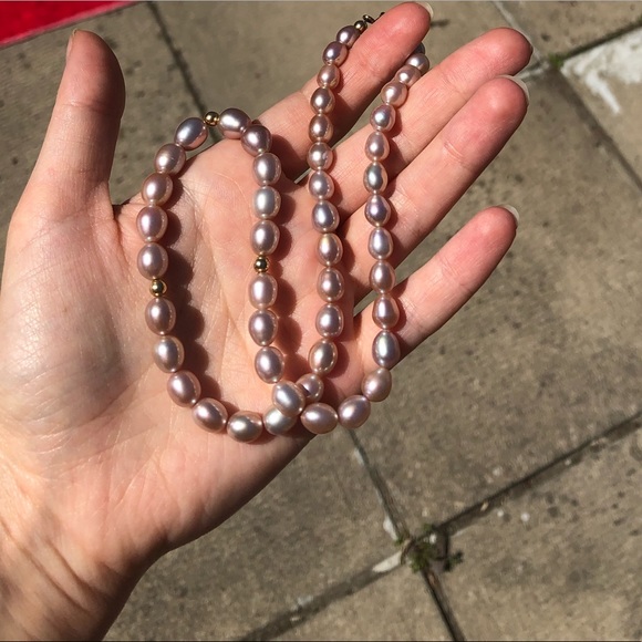 Genuine Pearl Necklace, Vintage, Mauve, Grey, Gold - Picture 2 of 5